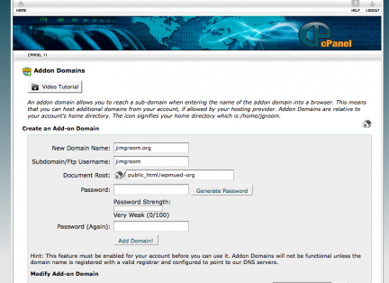 cpanel screenshot