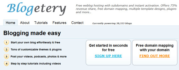 Blogetery screenshot