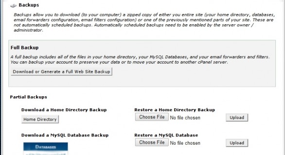 cPanel backup