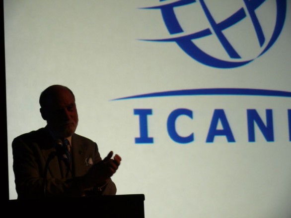 ICANN presenter in dark room