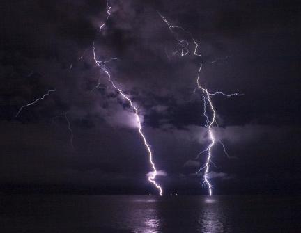 Lightning over Columbia river
