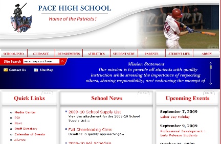 Pace High School website screenshot