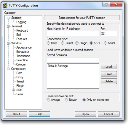 puTTY config window