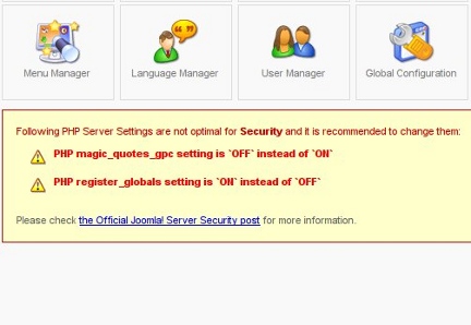 Joomla register globals warning
