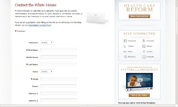 Whitehouse.gov contact form